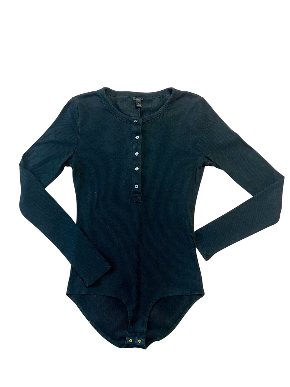 J. Crew Black Ribbed Long-Sleeve Henley Bodysuit
